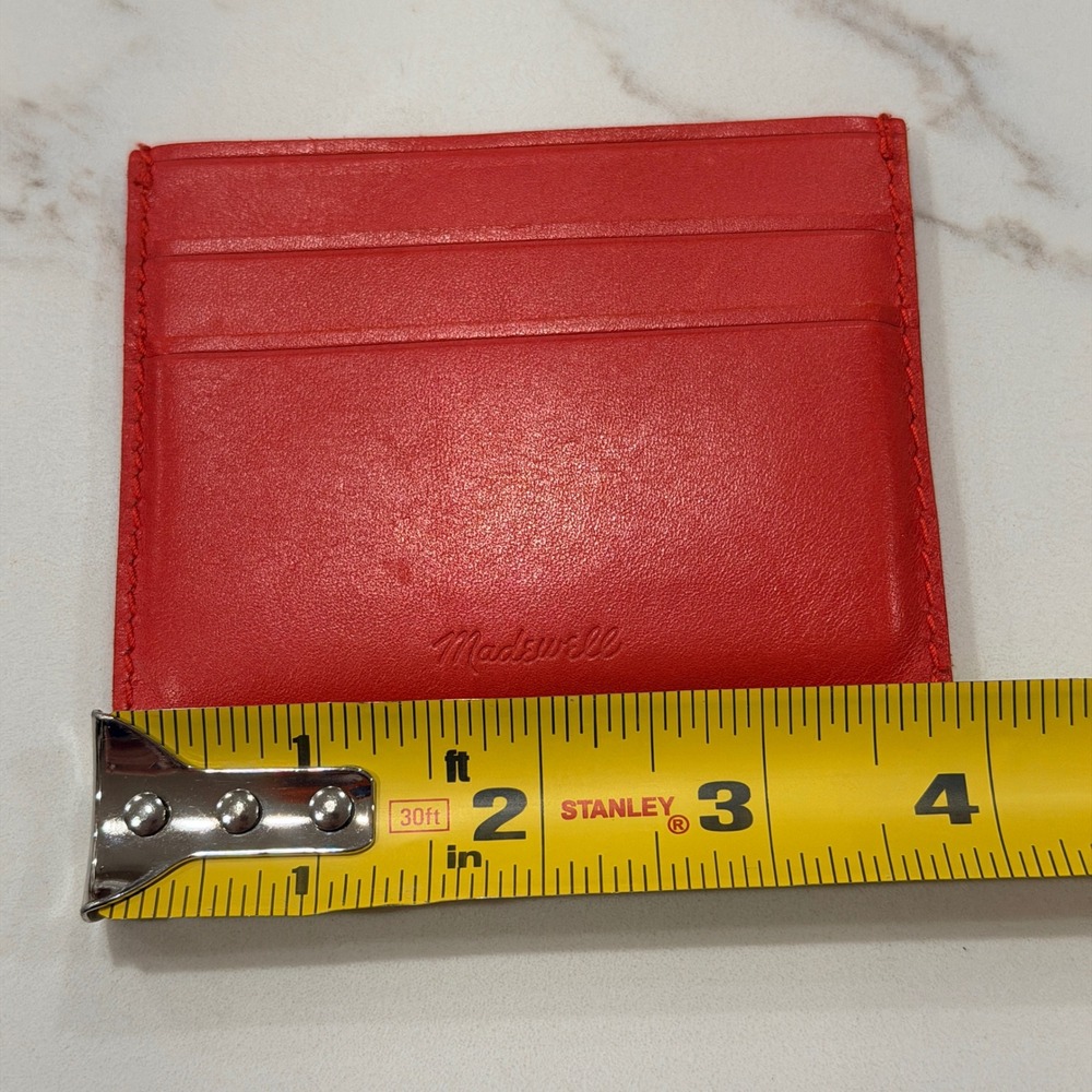 Madewell Orange Red Leather Card Case Wallet Slim Minimalist Unisex Cardholder - Picture 4 of 5